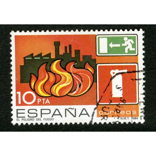 Timbre Oblitéré Espana, El Peligro Del Fuego, 1984, Correos, 10 Pta