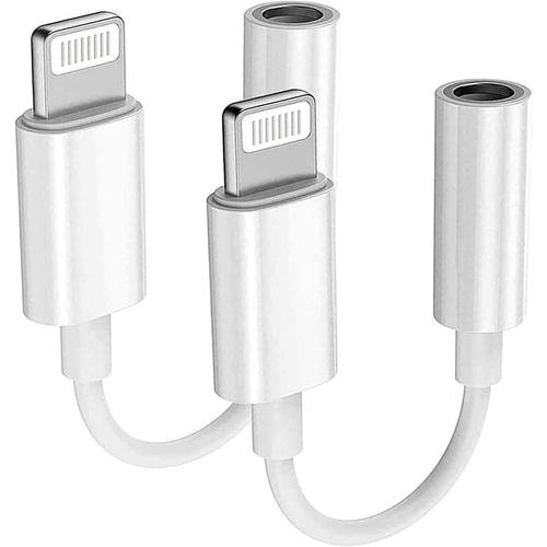 Lot de 2 adaptateurs jack Apple Lightning vers prise casque 3,5 mm connecteur audio auxiliaire pour écouteurs/casque dongle câble stéréo pour iPhone 7/7 Plus/8/8 Plus/X/Xs Xs Max/XR/11 prise en charge IOS 13