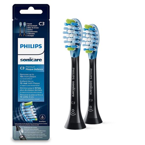 Tête de brosse dents Philips Sonicare C3 Premium HX9042/33 - Pack de 2 brossettes dentaires avec technologie RFID pour Diamond Clean Smart - couleur noir