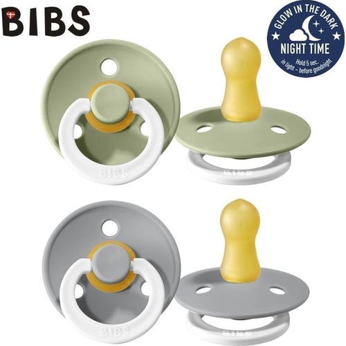 Sucettes Colour Taille 1 Vert Amande Night/Gris Nuage Night - Pack De 2 - Bibs