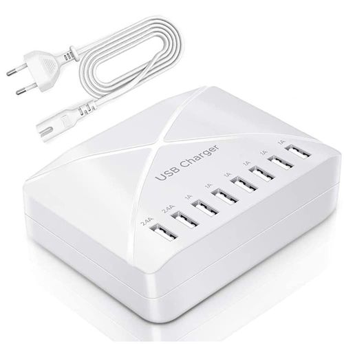 Chargeur Usb 40 W, Multi-Usb À 8 Ports, Hub De Charge Avec Détection Intelligente, Station De Charge Usb Multi-Ports, Pour Smartphones, Tablettes Et Autres Appareils, Blanc