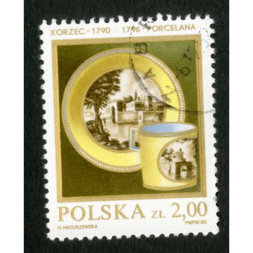 Timbre Oblitéré Polska, Korzec 1790-1796, Porcelana, Matuszewska, 1982, Zl 2,00