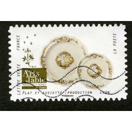 Timbre Oblitéré Les Arts De La Table, Porcelaine & Faïence En France, Plat Et Assiette , Production Lyon, Lettre Verte, France, La Poste