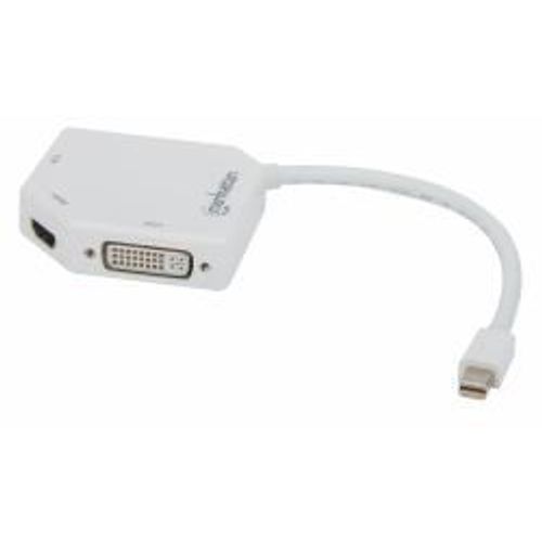 Manhattan Mini DisplayPort 1.2 to HDMI, DVI and VGA Adapter Cable (3-in-1), 25cm, White, Male to Female, Passive, HDMI 4K@30Hz, VGA and DVI 1080p@60Hz, Compatible with DVD-D, Three Year Warranty...