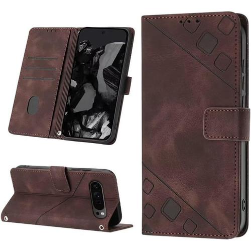 Coque Pour Google Pixel 9 Pro Premium Cuir Pu Étui Flip Portefeuille À Rabat Housse Case Avec Fermeture Magnétique Etui De Protection Fentes Pour Cartes Stand Fonction ,Marron