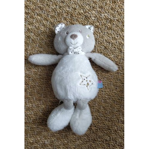 Doudou Ours Sucre D'orge Blanc Et Beige Étoile Pois Noeud Papillon