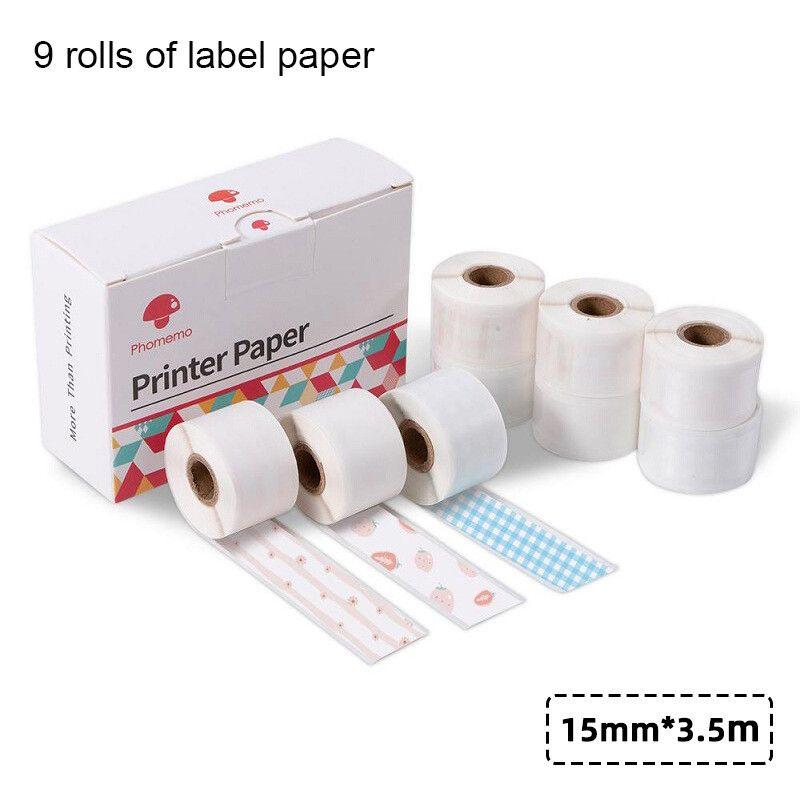 Papier autocollant Phomemo pour imprimante d'étiquettes M02S M02 Pro, papier  Photo auto-adhésif thermique, 15mm x 3.5m, 9 rouleaux/boîte