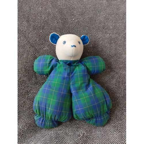 Peluche Ours Blanc Avec Pyjama Bleu Et Vert A Carreaux - Moulin Roty - Doudou Ourson Vintage