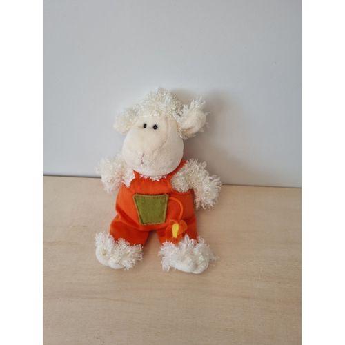 Doudou Mouton Blanc Salopette Orange Gipsy