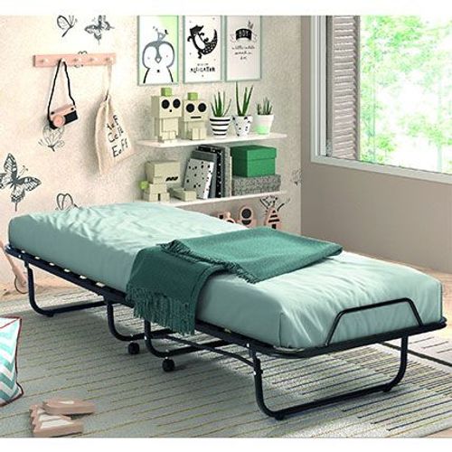 Lit Pliant 90x200 Cm En Métal Noir Avec Matelas En Mousse 11 Cm