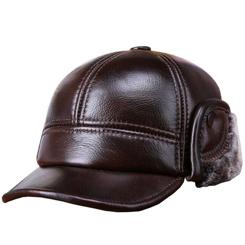 Chapeau De Fourrure En Cuir De Haute Qualité,Pour L'extérieur,Résistant Au Froid,Boucles D'oreilles De Vieil Homme,Noir Et Marron,Chapeaux De Bombardier