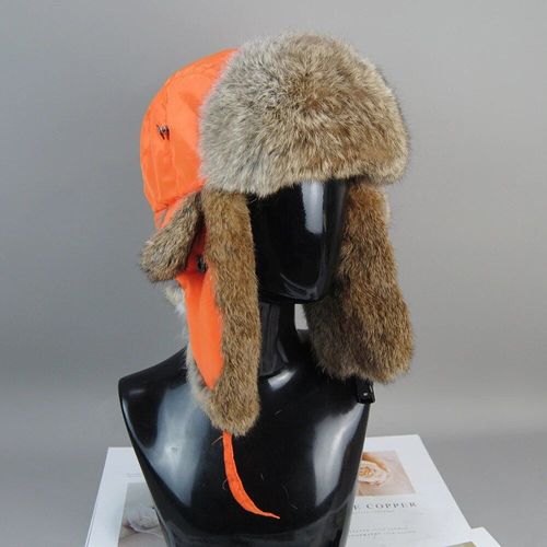 Chapeau De Trappeur En Fourrure De Lapin Russe Pour Hommes,Épais,Véritable Fourrure De Lapin D'hiver,Plein Pelage,Bombardier D'extérieur,