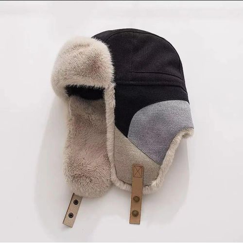 Chapeau De Pilote À Oreillettes Pour Homme,Épais Et Chaud,Coupe-Vent,Épissage Faux Lapin,Russe Ushanka Bomber Trared Cap,Hiver