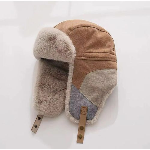 Chapeau De Pilote À Oreillettes Pour Homme,Épais Et Chaud,Coupe-Vent,Épissage Faux Lapin,Russe Ushanka Bomber Trared Cap,Hiver