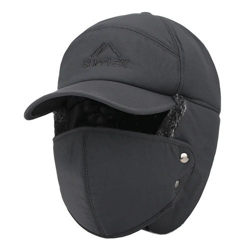 Chapeau Avec Masque Pour Homme,Casquette Chaude En Fausse Fourrure,Coupe-Vent,Visière,Oreillette Thermique,Ski En Plein Air