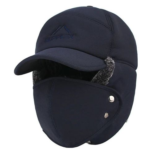Chapeau Avec Masque Pour Homme,Casquette Chaude En Fausse Fourrure,Coupe-Vent,Visière,Oreillette Thermique,Ski En Plein Air