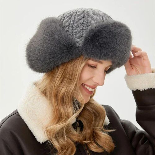 Chapeau De Bombardier De Ski Pour Femme,Bonnets Russes En Tricot,Bonnet De Pilote À Oreillettes Ushanka,Fourrure,Chaud,Épaissi,Mode,Hiver