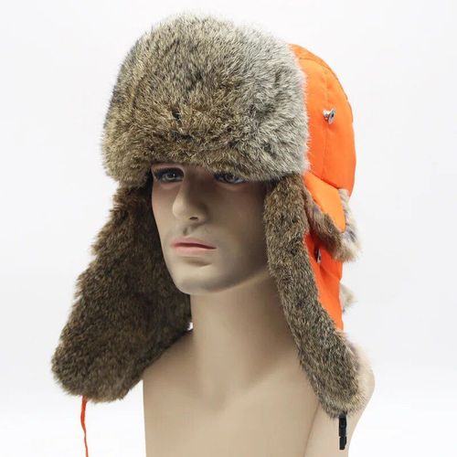 Chapeau De Bombardier En Fourrure De Lapin Véritable Russe Pour Hommes,Casquettes Coupe-Vent,Super Chaud,Naturel,Doux,Extérieur,Hiver,