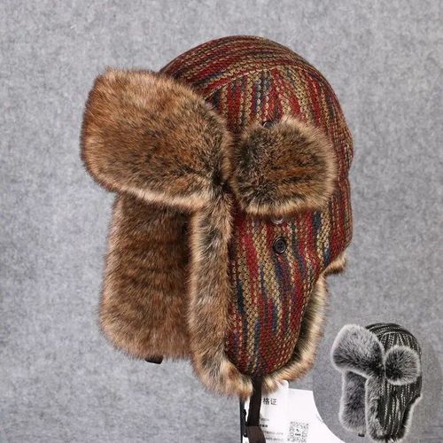 Chapeau De Bombardier Rex En Fourrure De Lapin Pour Homme,Couvre-Chef De Trappeur,Casquette De Neige D'hiver,Couvre-Chef De Ski Russe,B-8433