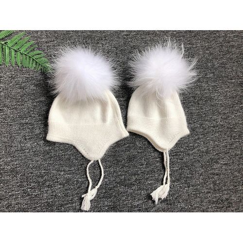 Bonnet À Pompon En Fourrure De Raton Laveur Pour Enfants,Chapeaux Tricotés,Angora,Mignons