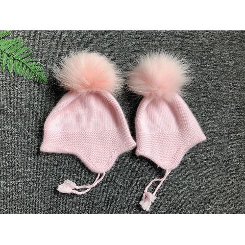 Bonnet À Pompon En Fourrure De Raton Laveur Pour Enfants,Chapeaux Tricotés,Angora,Mignons