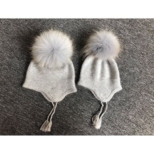 Bonnet À Pompon En Fourrure De Raton Laveur Pour Enfants,Chapeaux Tricotés,Angora,Mignons