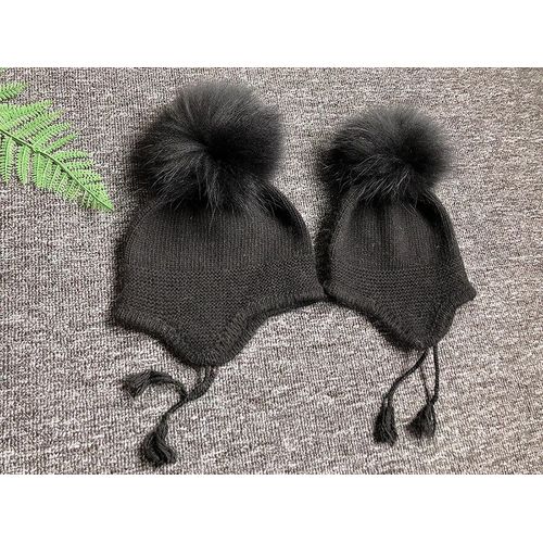 Bonnet À Pompon En Fourrure De Raton Laveur Pour Enfants,Chapeaux Tricotés,Angora,Mignons