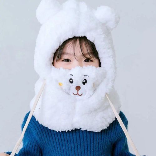 Cagoule Chaude En Forme D'ours Avec Masque Pour Enfant,Bonnet En Peluche,Protection Des Oreilles,Skullies,Pour Fille,Hiver