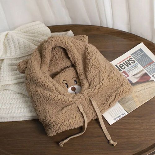 Cagoule Chaude En Forme D'ours Avec Masque Pour Enfant,Bonnet En Peluche,Protection Des Oreilles,Skullies,Pour Fille,Hiver