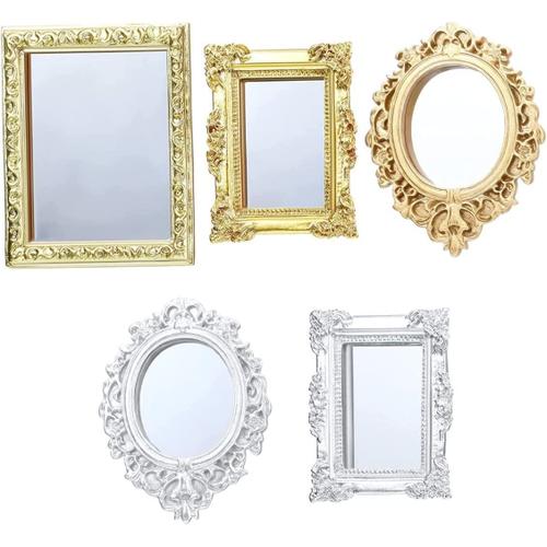 5 Pièces Miniatures Poupées Miroir Miroir Européen Miroir Poupée Poupée Victorien Baroque Miroir Miroir Miniature Chambre Mini Meuble Accessoire Pour 1/12 Dollhouse Decor, or Et Argent (élégant