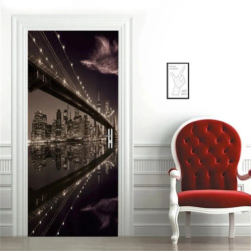 Autocollant de porte 3D autocollant New York Brooklyn Bridge,décoration de couloir,papier peint de salon,conception moderne,décalcomanies de couverture de porte