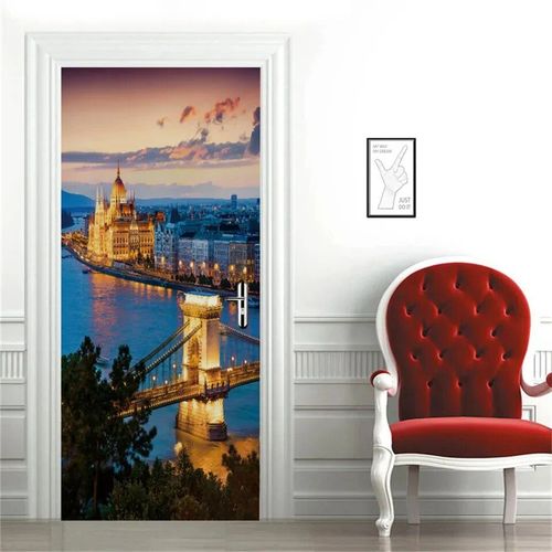 Autocollant de porte 3D autocollant New York Brooklyn Bridge,décoration de couloir,papier peint de salon,conception moderne,décalcomanies de couverture de porte