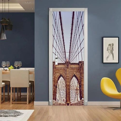 Autocollant de porte 3D autocollant New York Brooklyn Bridge,décoration de couloir,papier peint de salon,conception moderne,décalcomanies de couverture de porte