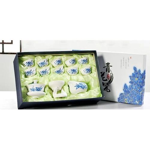 Service À Thé Kung Fu En Céramique,Bol À Thé À Fleurs Bleues,Cadeau Commercial,Service À Thé Portable Pour L'extérieur - Type Qinghua-Ensemble De Six Pièces