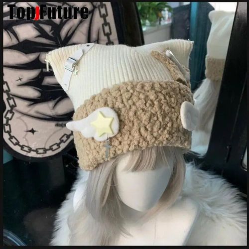 Chapeau D'oreille De Chat Tricoté Bleu Sous-Culture Pour Femme,Chapeau De Bombardier Mignon,Bonnet D'hiver Pour Fille,Harajuku,Gothique,Lolita,Aqua,Série Minine,Y2k