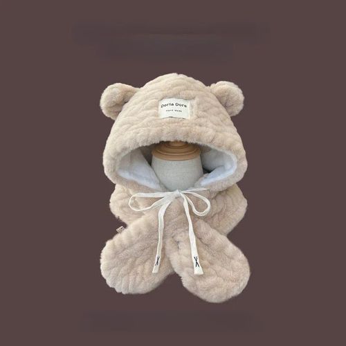 Chapeau Et Écharpe En Peluche Avec Oreilles D'ours Pour Femme,Ensemble 2 Pièces Intégré,Protecteur D'oreille Chaud Et Épais,Marée Lei Feng,Mignon,Hiver