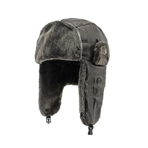Chapeaux De Bombardier D'hiver Pour Hommes,Casquettes À Rabat En Cuir Artificiel Ushanka 56-60cm,Protection Intérieure Des Oreilles En Peluche,Coupe-Vent,Style Foncé