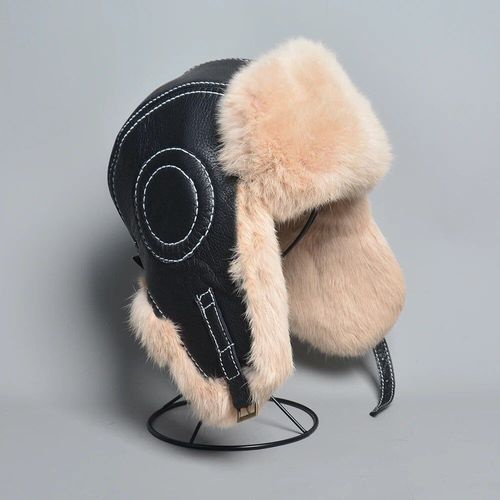 Chapeaux De Bombardier En Fourrure De Lapin Pour Hommes,2024 Naturel,Russe,Chaud,Peau De Mouton Véritable,Cuir,Mâle,Casquettes En Fourrure Véritable,Hiver,