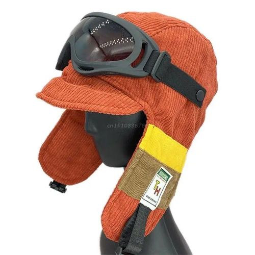 Chapeaux De Bombardier En Velours Côtelé Pour Enfants,Couvre-Chef Avec Oreillettes Et Lunettes,Chapeau De Trappeur,Bonnet De Neige Thermique Doux,Cadeaux D'hiver Pour Garçons Et Filles