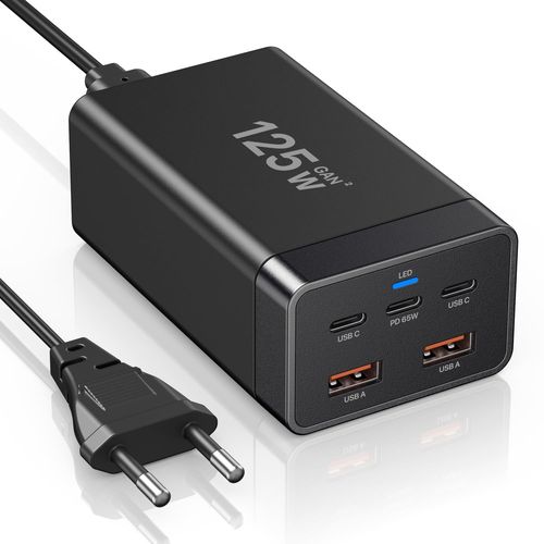 Chargeur Usb C, Chargeur Rapide 125 Watts, Station De Charge À 5 Ports, Concentrateur De Charge Usb, Compatible Avec Iphone/Macbook/Galaxy S23 Ultra/S22/S21/Thinkpad Et Autres Ordinateurs Portables
