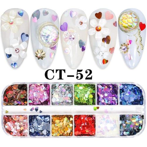 Ensemble De Décalcomanies À Paillettes Acryliques Pour Faux Ongles N64.Tips,Décoration De Beauté,Outils De Manucure,Souris,12 Couleurs - Type Ct52