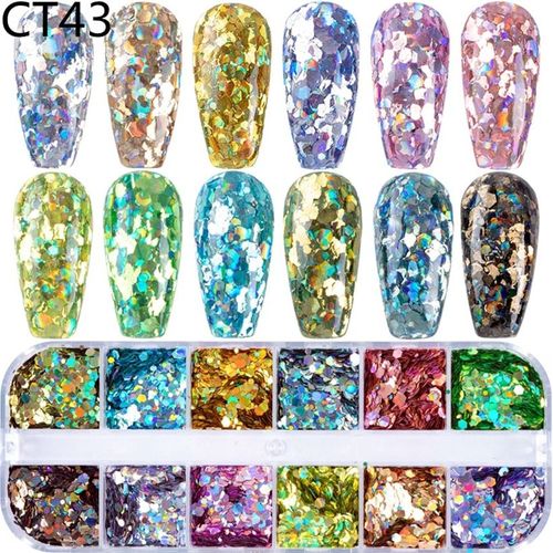 Ensemble De Décalcomanies À Paillettes Acryliques Pour Faux Ongles N64.Tips,Décoration De Beauté,Outils De Manucure,Souris,12 Couleurs - Type Ct43