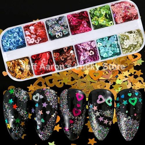 Ensemble De Décalcomanies À Paillettes Acryliques Pour Faux Ongles N64.Tips,Décoration De Beauté,Outils De Manucure,Souris,12 Couleurs - Type Ct23