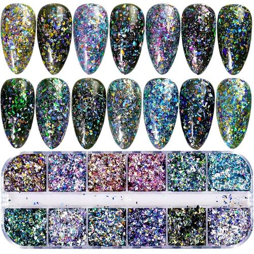 Ensemble De Décalcomanies À Paillettes Acryliques Pour Faux Ongles N64.Tips,Décoration De Beauté,Outils De Manucure,Souris,12 Couleurs - Type Ct26