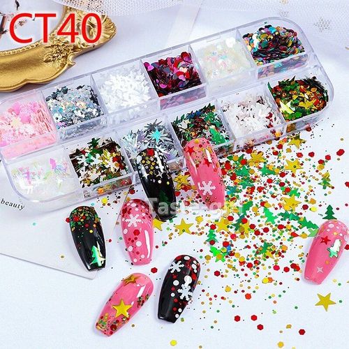 Ensemble De Décalcomanies À Paillettes Acryliques Pour Faux Ongles N64.Tips,Décoration De Beauté,Outils De Manucure,Souris,12 Couleurs - Type Ct40