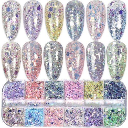Ensemble De Décalcomanies À Paillettes Acryliques Pour Faux Ongles N64.Tips,Décoration De Beauté,Outils De Manucure,Souris,12 Couleurs - Type Ct50