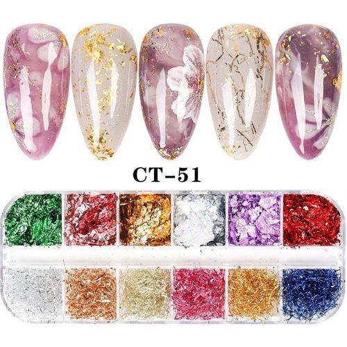 Ensemble De Décalcomanies À Paillettes Acryliques Pour Faux Ongles N64.Tips,Décoration De Beauté,Outils De Manucure,Souris,12 Couleurs - Type Ct51