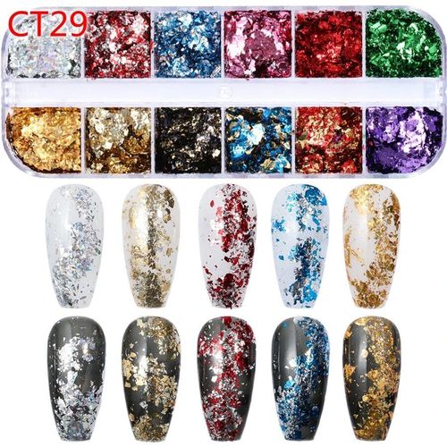 Ensemble De Décalcomanies À Paillettes Acryliques Pour Faux Ongles N64.Tips,Décoration De Beauté,Outils De Manucure,Souris,12 Couleurs - Type Ct29