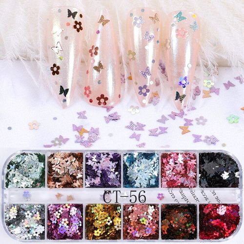 Ensemble De Décalcomanies À Paillettes Acryliques Pour Faux Ongles N64.Tips,Décoration De Beauté,Outils De Manucure,Souris,12 Couleurs - Type Ct56