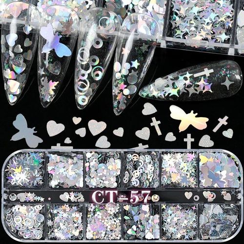 Ensemble De Décalcomanies À Paillettes Acryliques Pour Faux Ongles N64.Tips,Décoration De Beauté,Outils De Manucure,Souris,12 Couleurs - Type Ct57